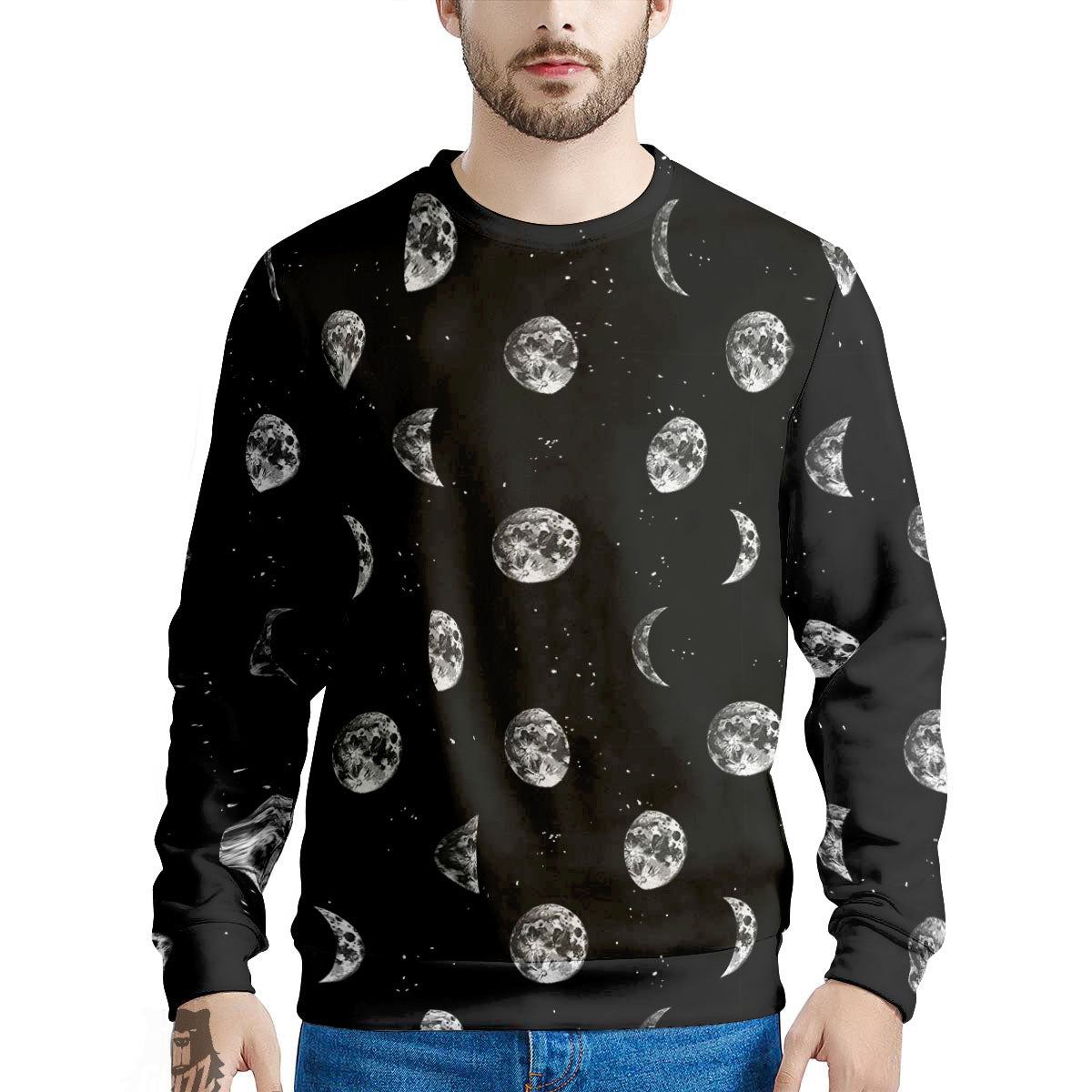 Stars And Moon Phase Print Pattern Men's Sweatshirt-grizzshop