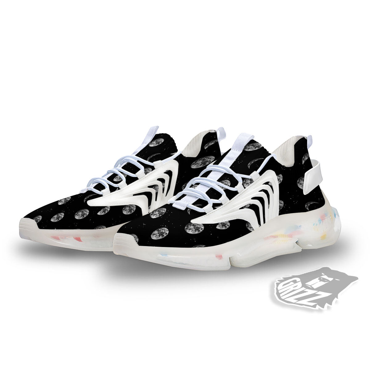 Stars And Moon Phase Print Pattern White Gym Shoes-grizzshop