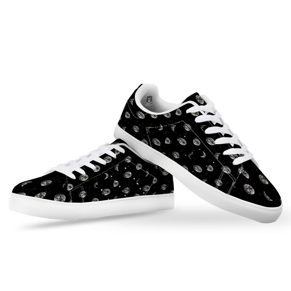 Stars And Moon Phase Print Pattern White Low Top Sneakers-grizzshop