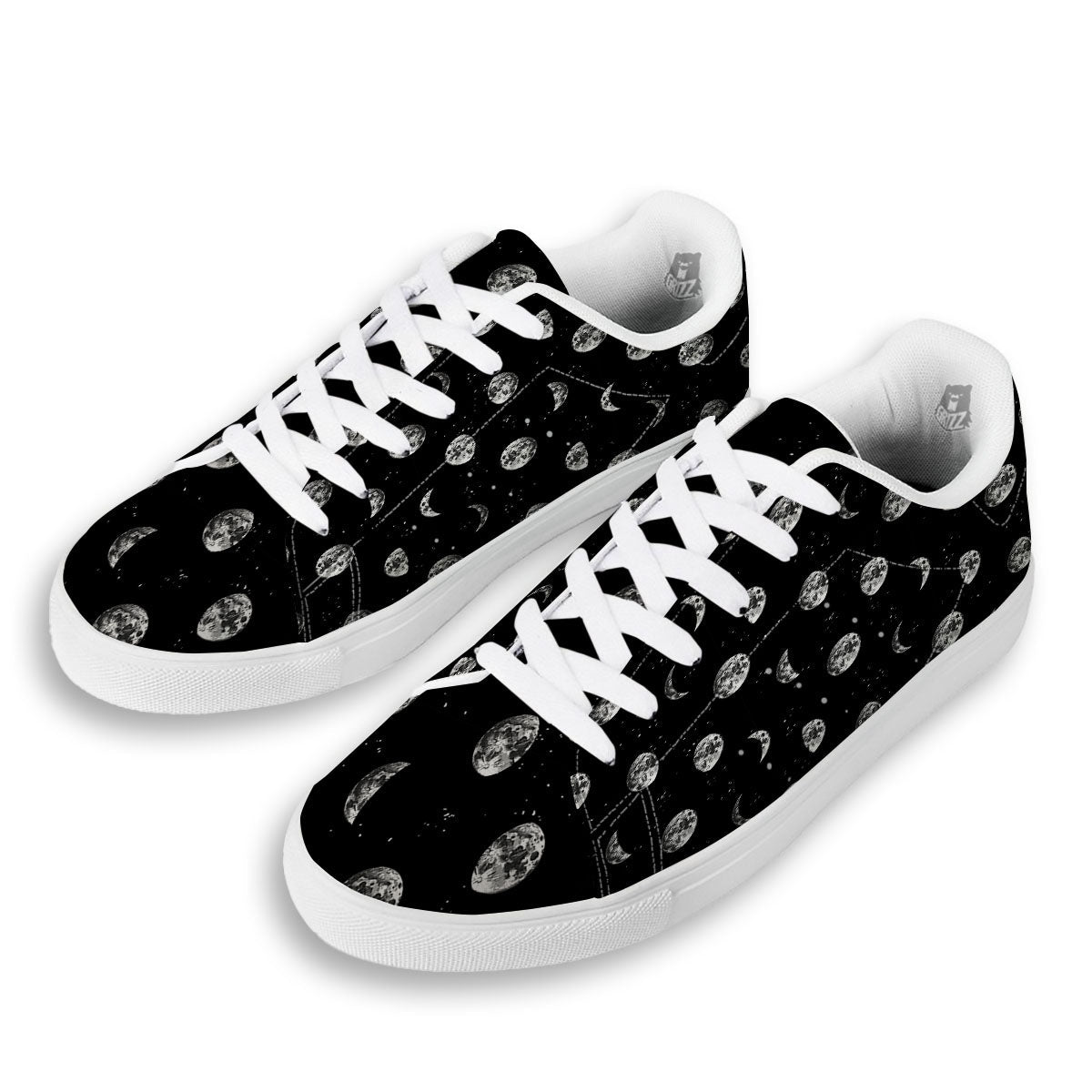 Stars And Moon Phase Print Pattern White Low Top Sneakers-grizzshop