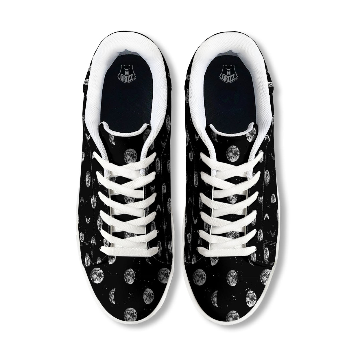 Stars And Moon Phase Print Pattern White Low Top Sneakers-grizzshop