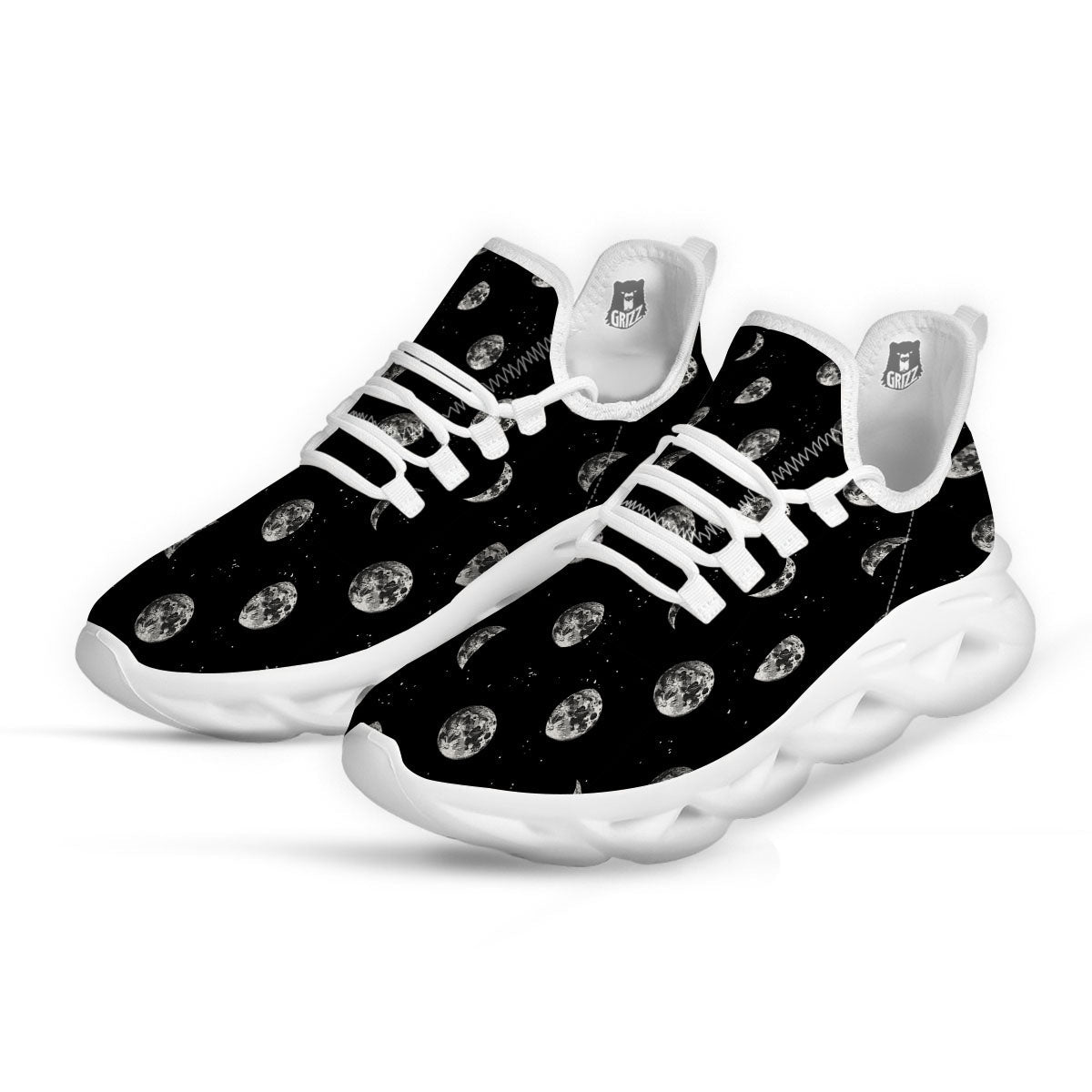 Stars And Moon Phase Print Pattern White Running Shoes-grizzshop