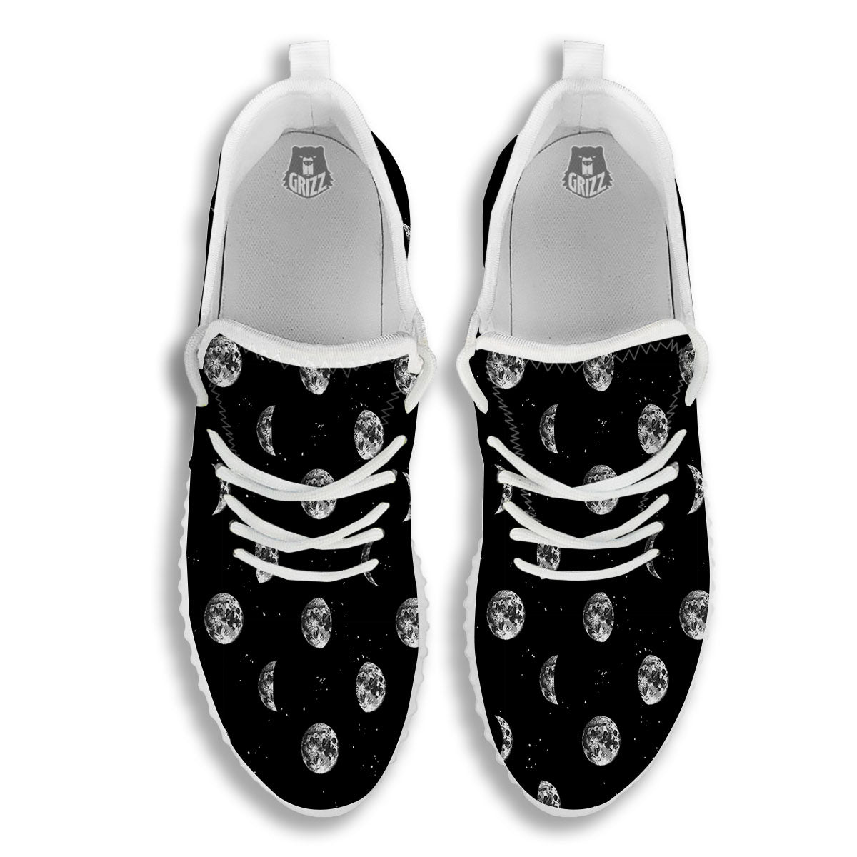 Stars And Moon Phase Print Pattern White Walking Shoes-grizzshop