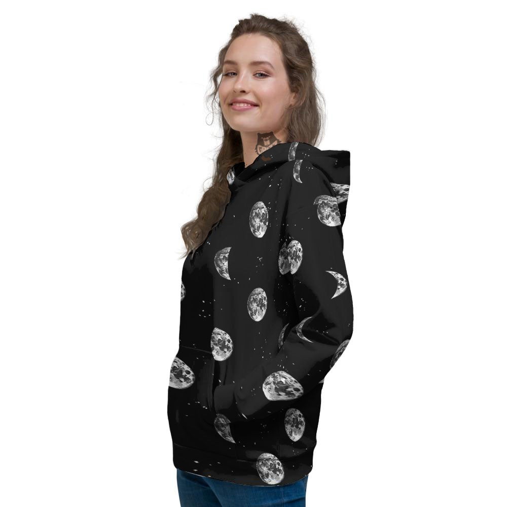 Stars And Moon Phase Print Pattern Women's Hoodie-grizzshop