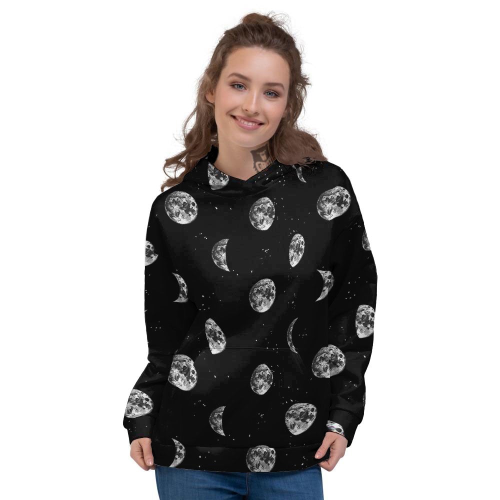 Stars And Moon Phase Print Pattern Women's Hoodie-grizzshop