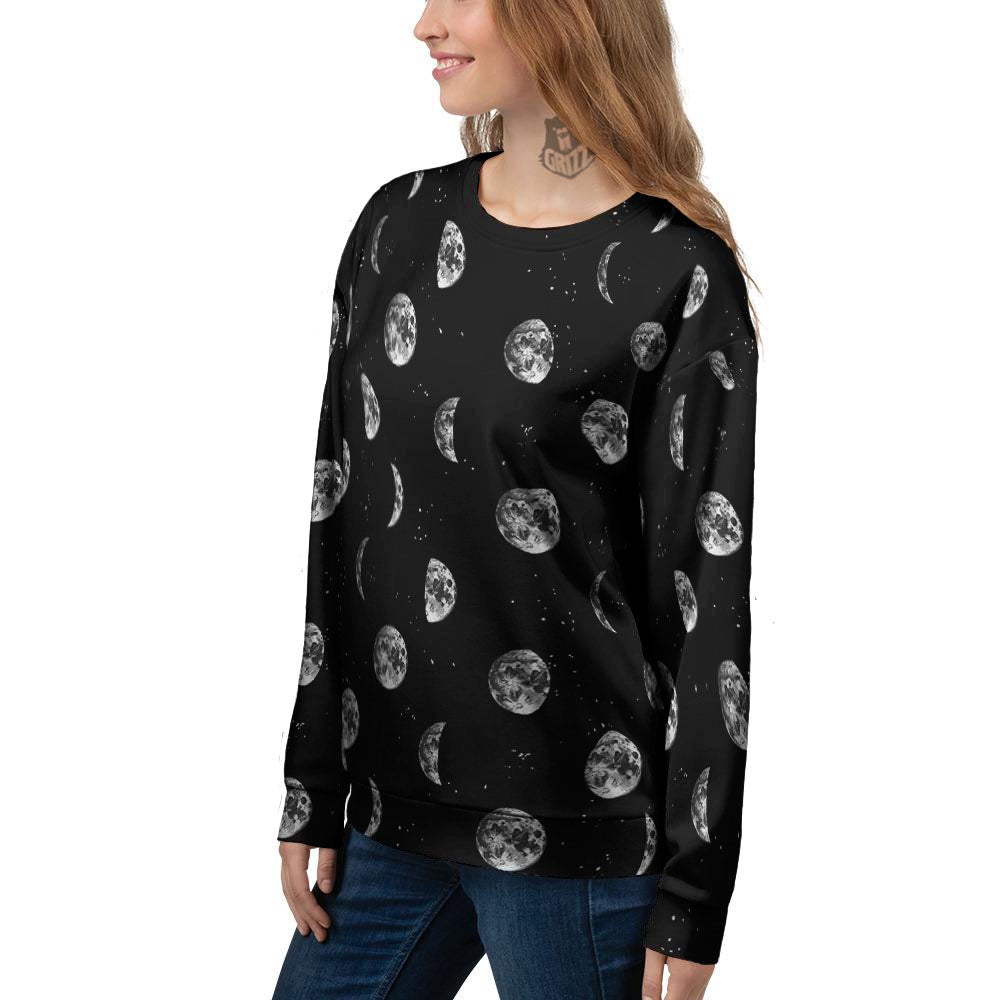 Stars And Moon Phase Print Pattern Women's Sweatshirt-grizzshop