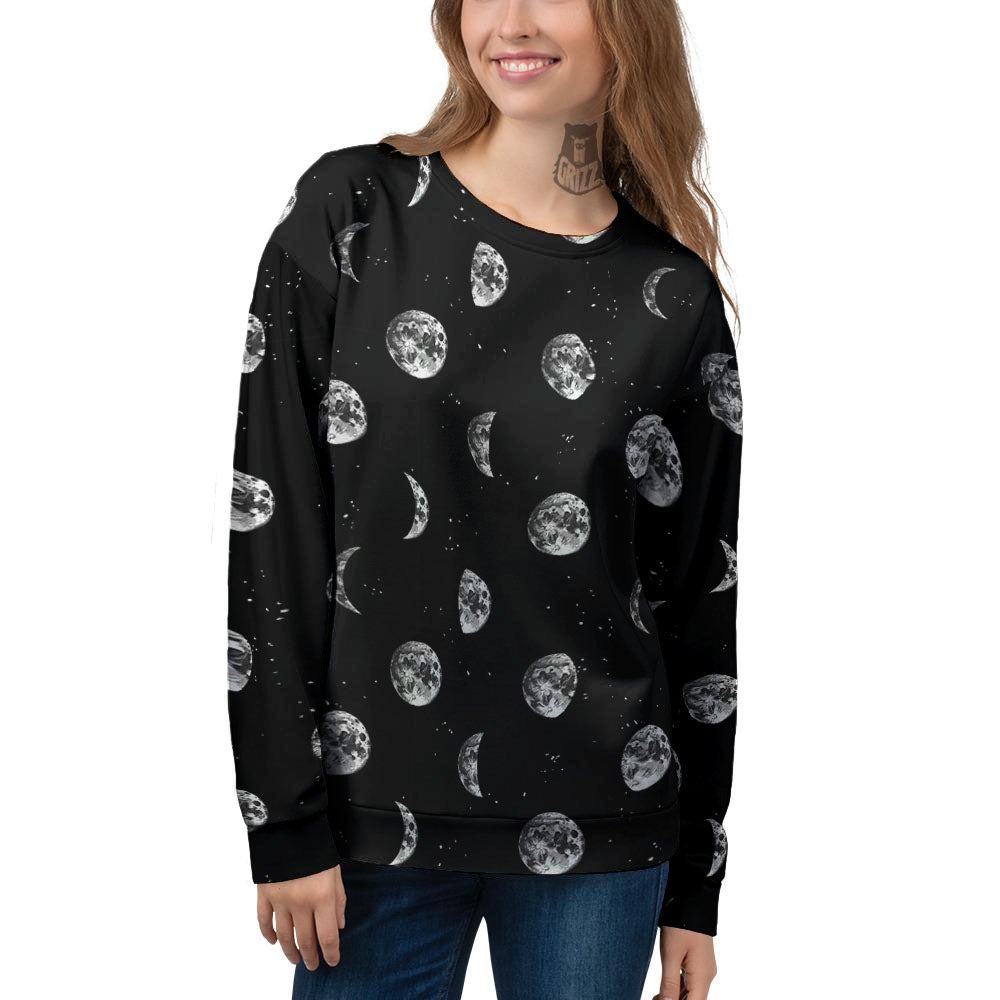 Stars And Moon Phase Print Pattern Women's Sweatshirt-grizzshop