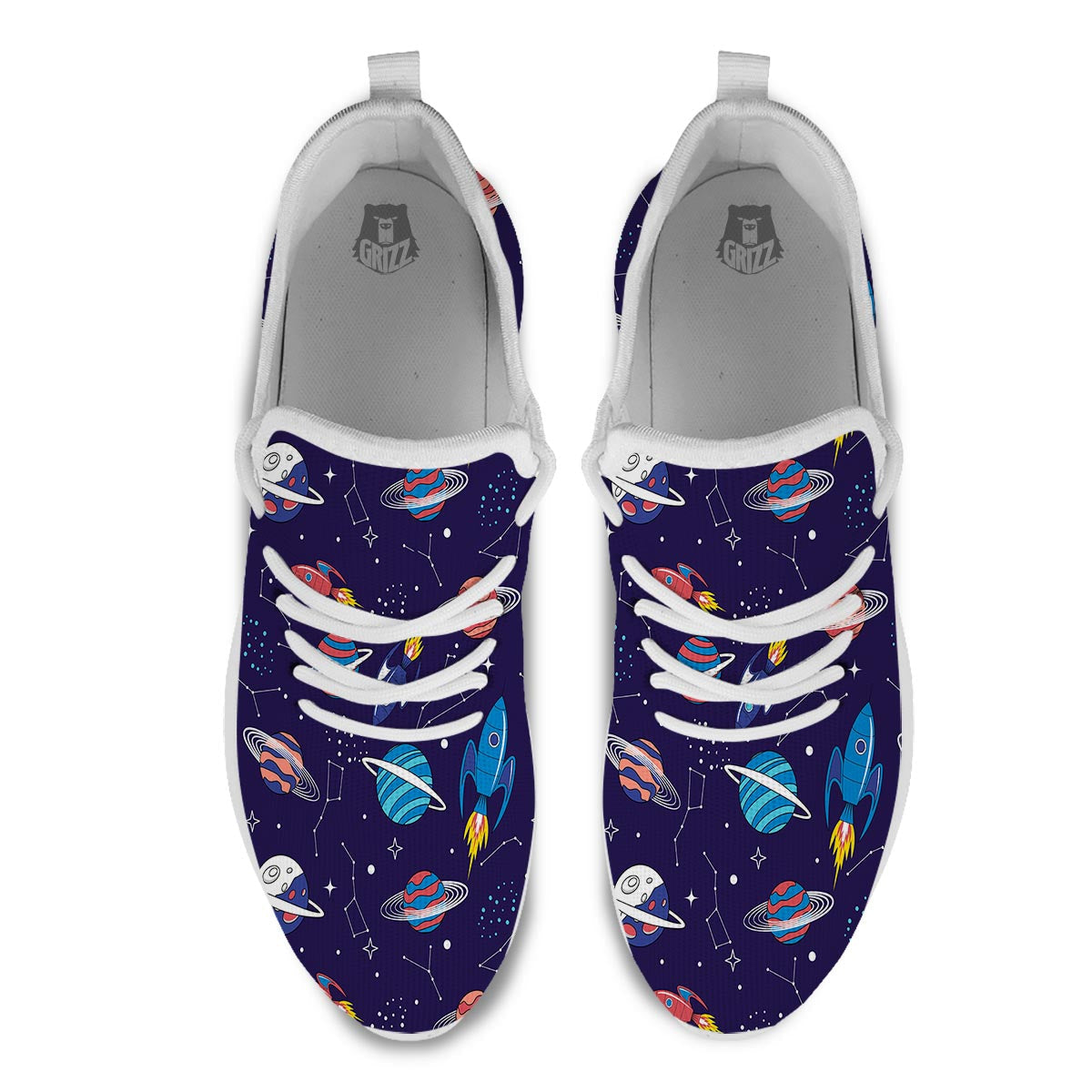 Stars And Rockets Print Pattern White Athletic Shoes-grizzshop