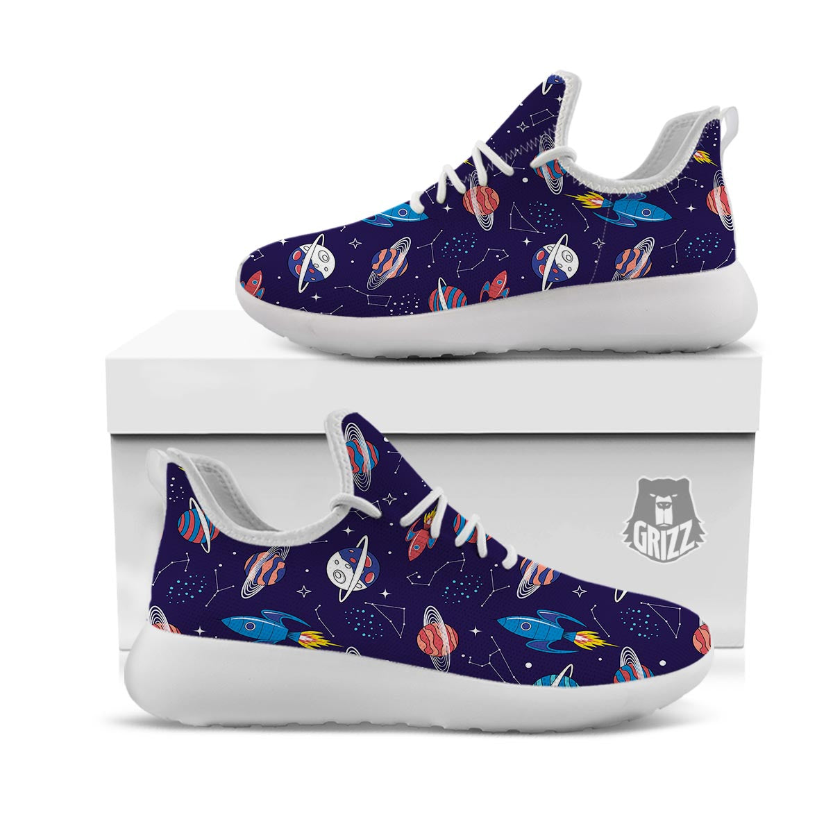 Stars And Rockets Print Pattern White Athletic Shoes-grizzshop