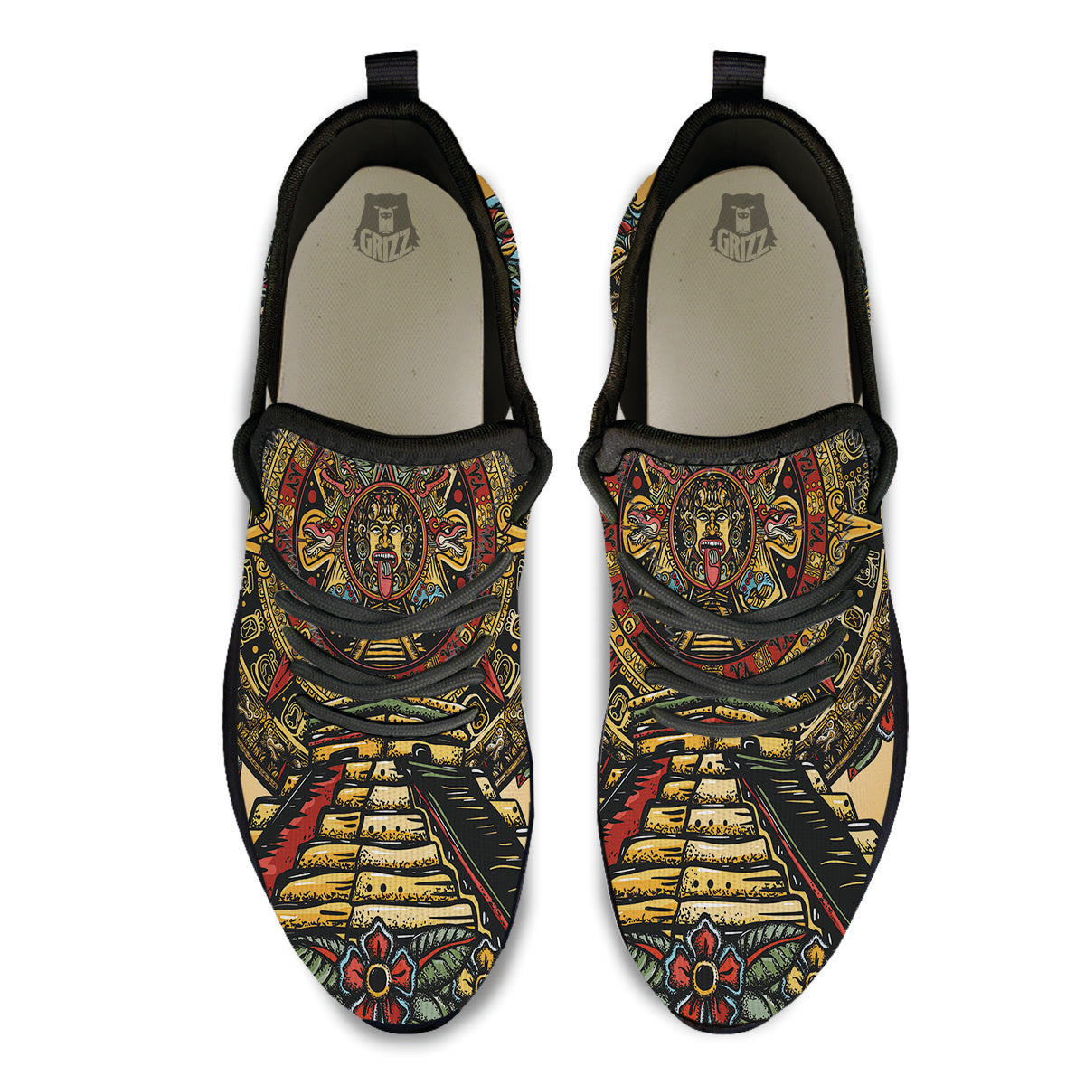 Statue Ancient Mayan Print Black Athletic Shoes-grizzshop