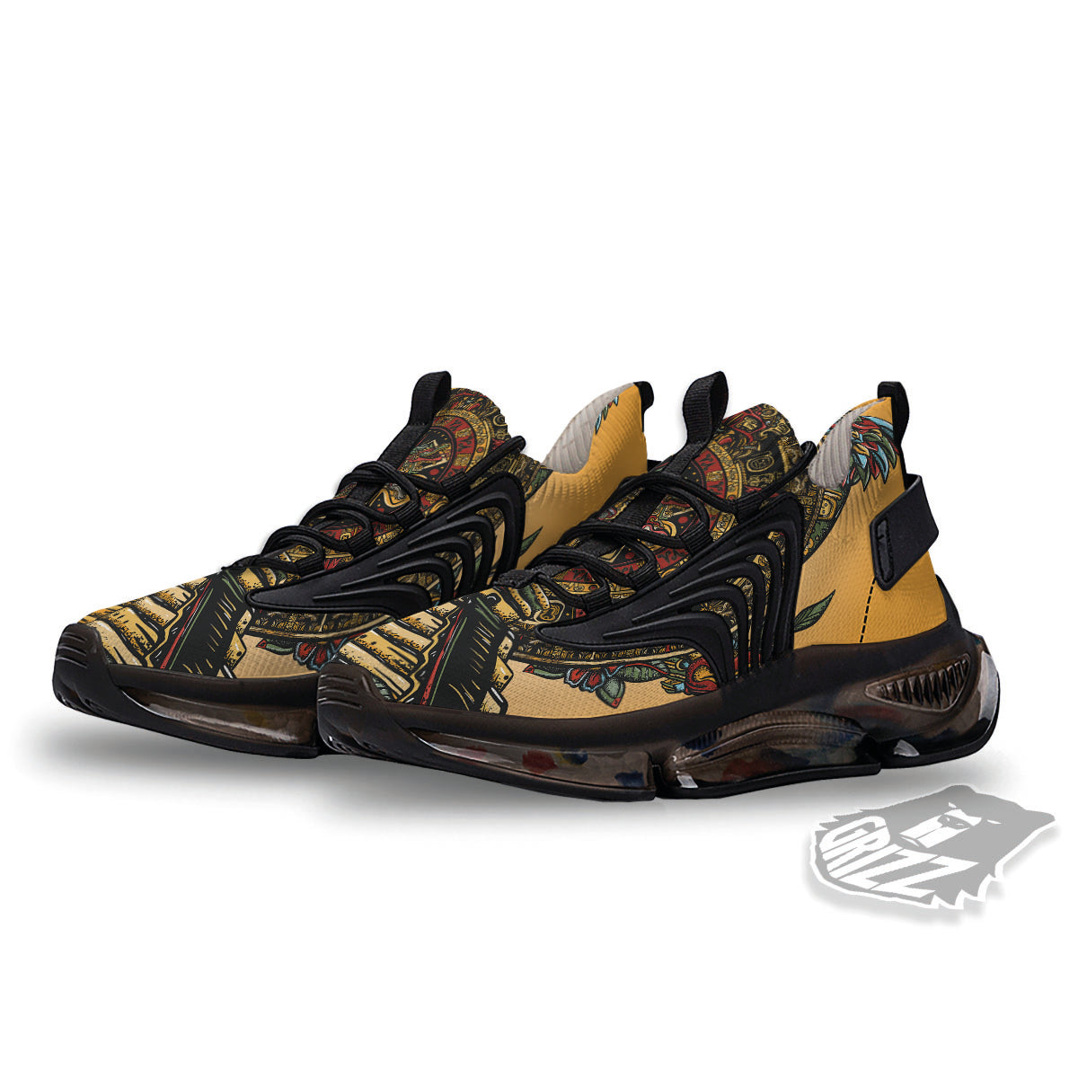Statue Ancient Mayan Print Black Gym Shoes-grizzshop