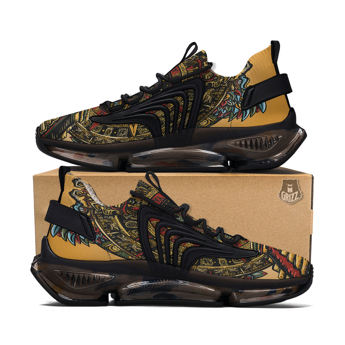 Statue Ancient Mayan Print Black Gym Shoes-grizzshop