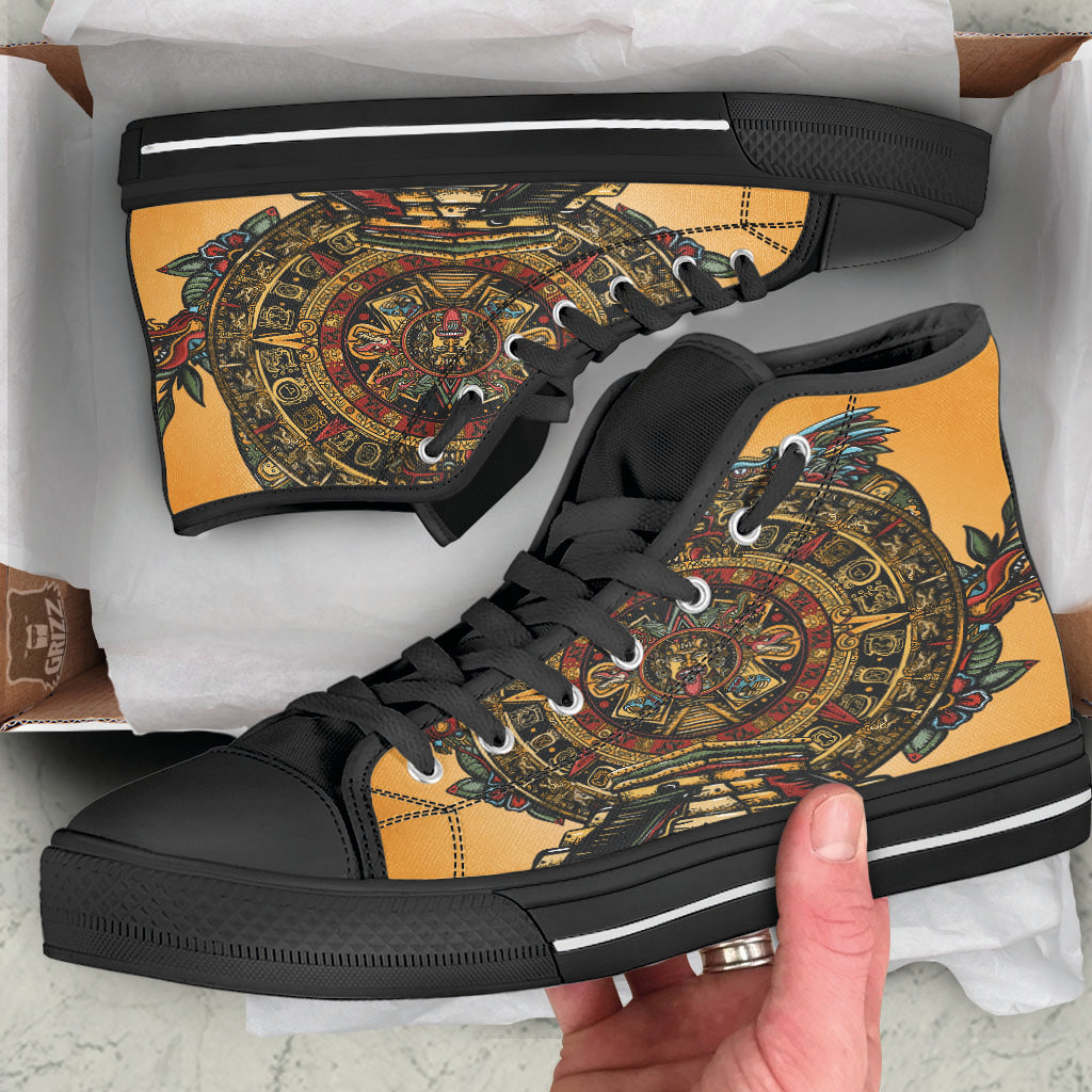 Statue Ancient Mayan Print Black High Top Shoes-grizzshop