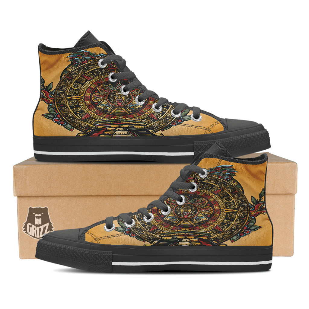 Statue Ancient Mayan Print Black High Top Shoes-grizzshop