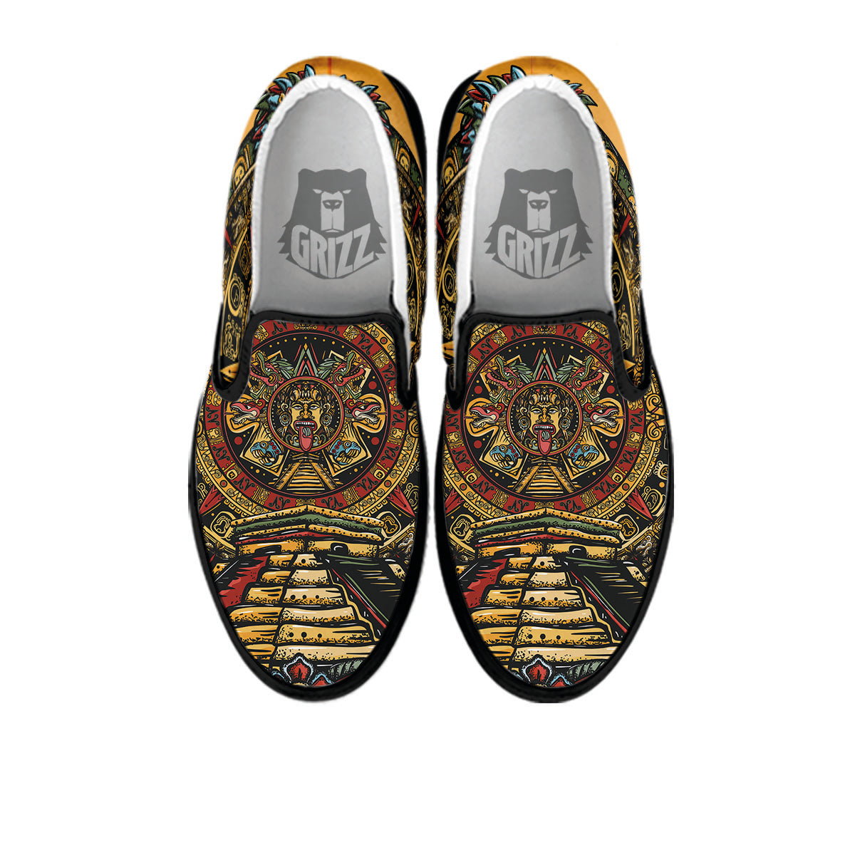 Statue Ancient Mayan Print Black Slip On Shoes-grizzshop
