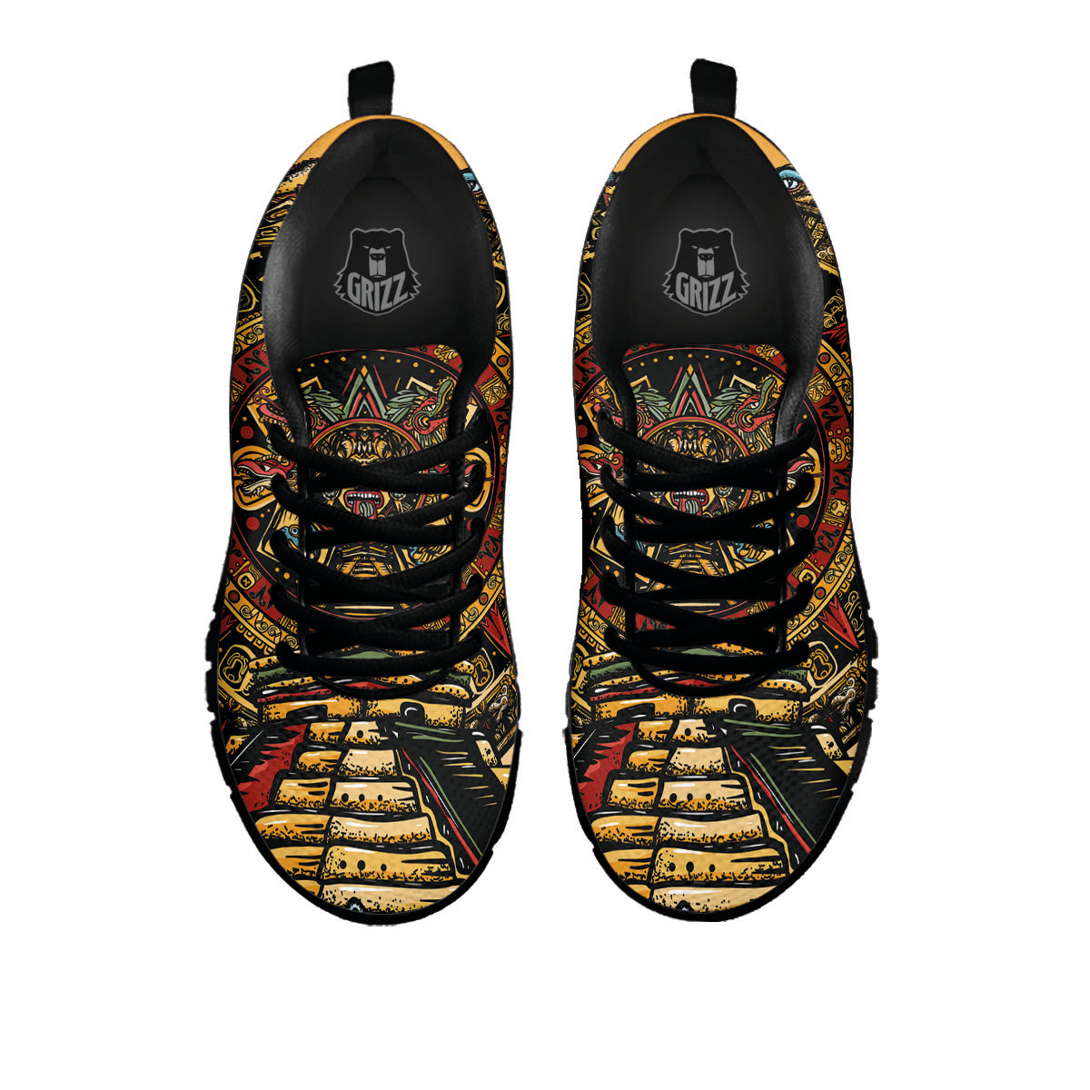 Statue Ancient Mayan Print Black Sneaker-grizzshop