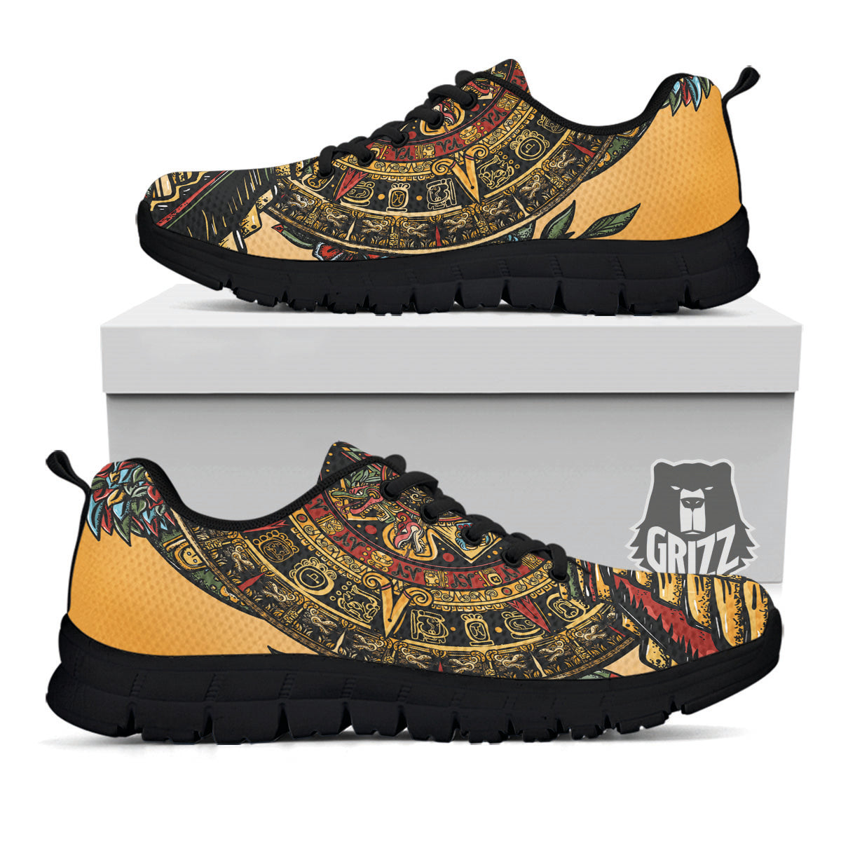Statue Ancient Mayan Print Black Sneaker-grizzshop