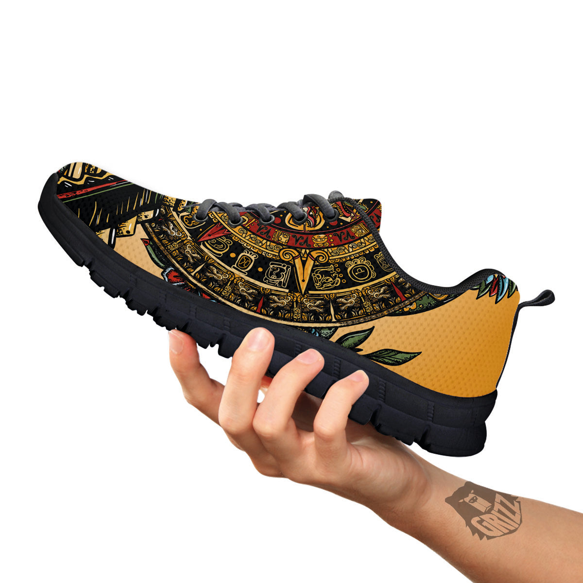 Statue Ancient Mayan Print Black Sneaker-grizzshop
