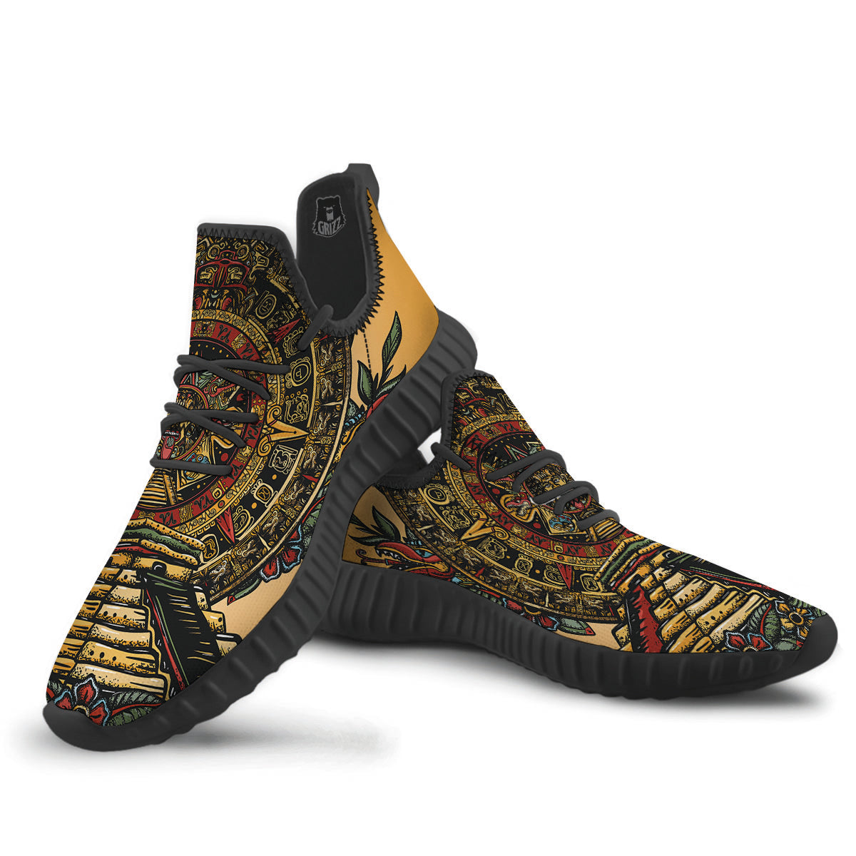 Statue Ancient Mayan Print Black Walking Shoes-grizzshop