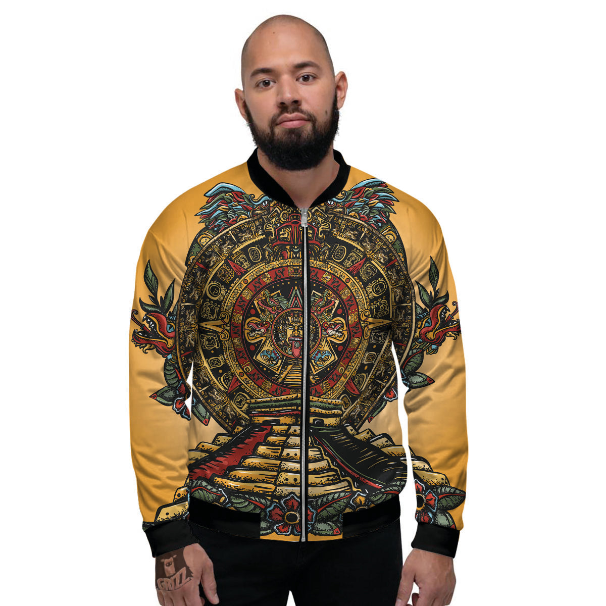 Statue Ancient Mayan Print Men's Bomber Jacket-grizzshop