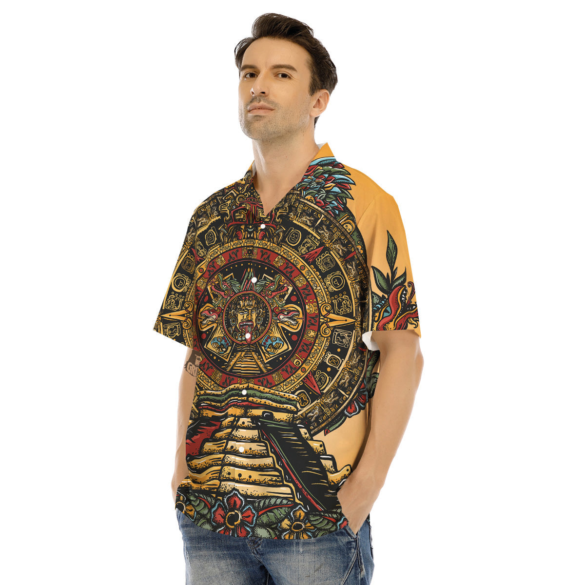 Statue Ancient Mayan Print Men's Hawaiian Shirt-grizzshop