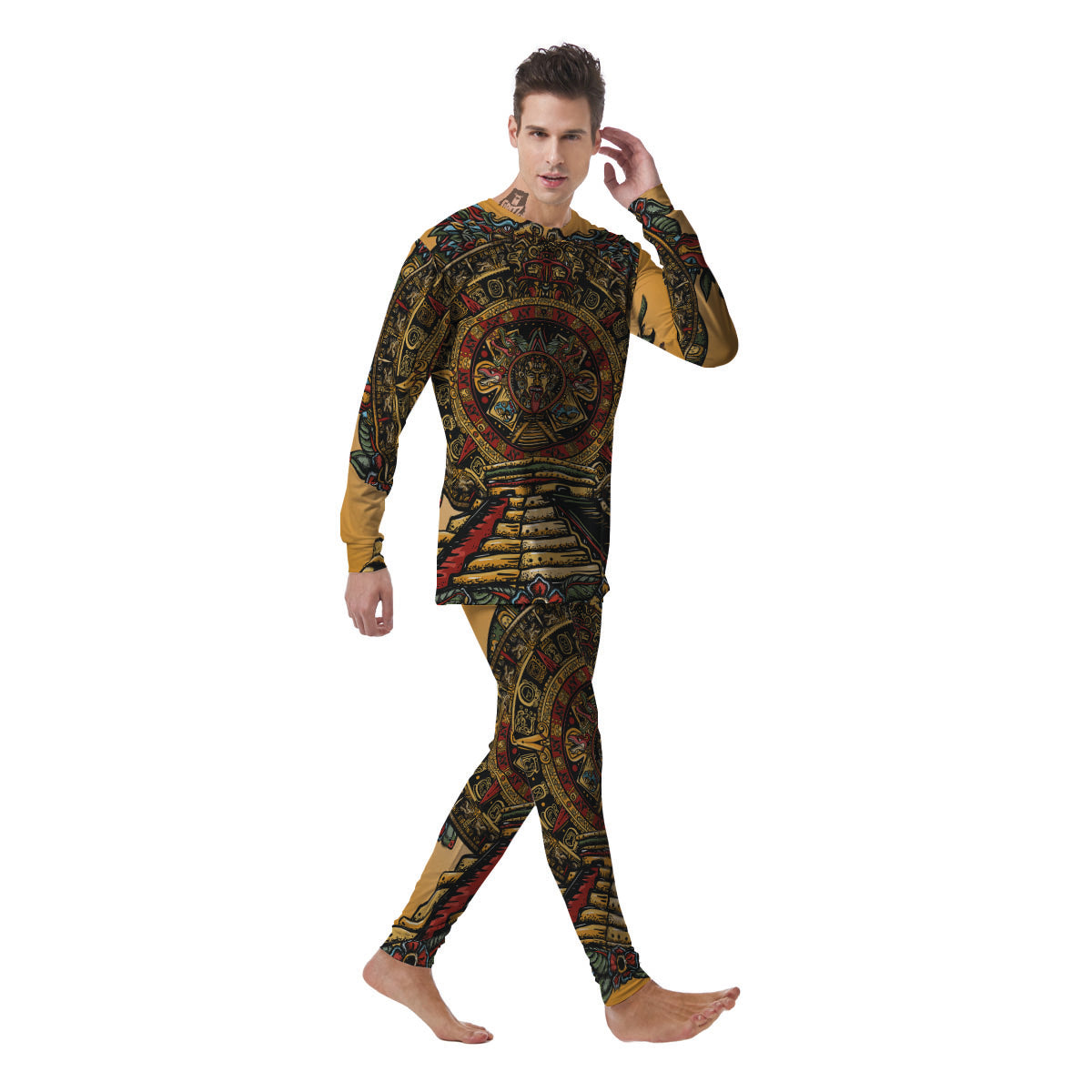 Statue Ancient Mayan Print Men's Pajamas-grizzshop