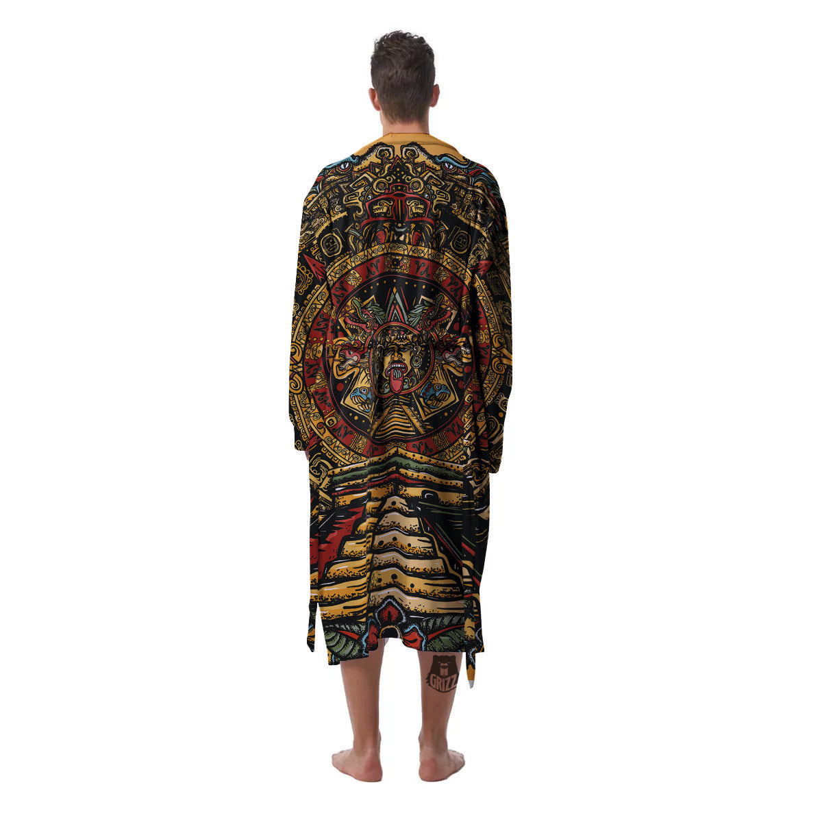 Statue Ancient Mayan Print Men's Robe-grizzshop