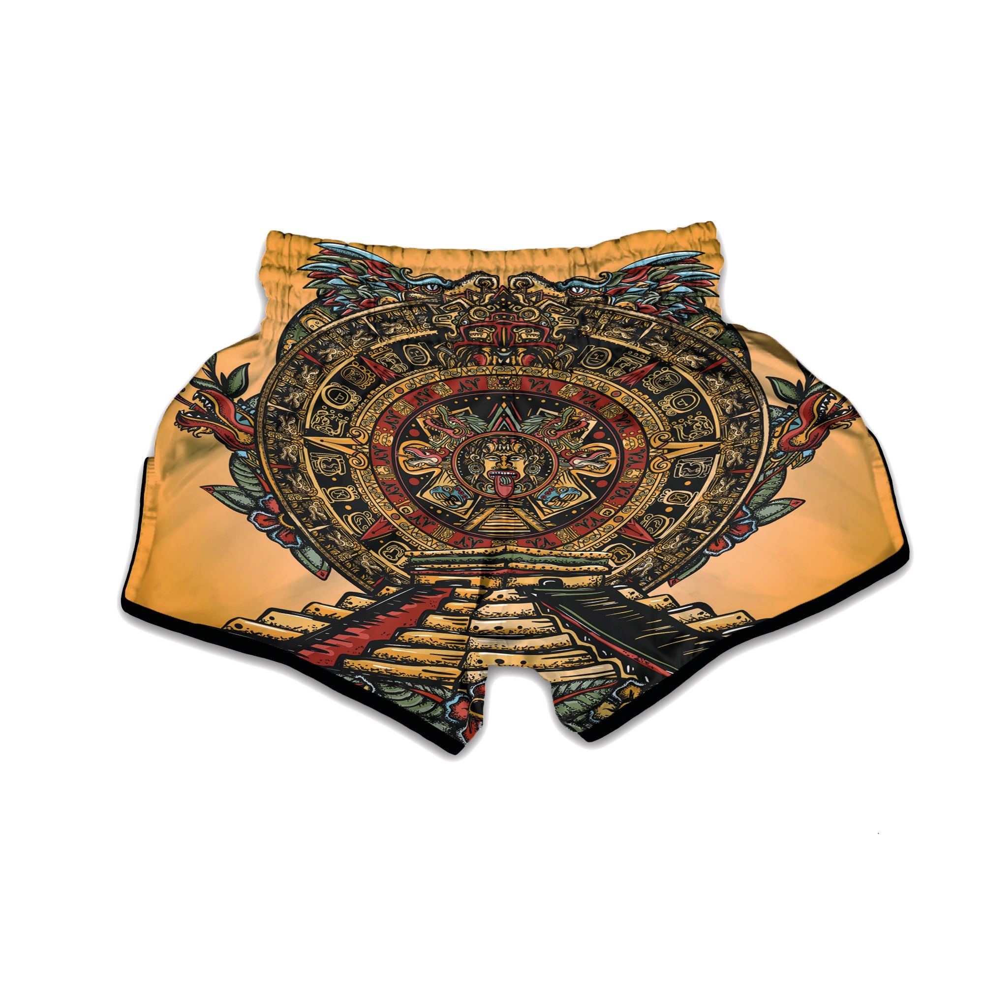 Statue Ancient Mayan Print Muay Thai Boxing Shorts-grizzshop
