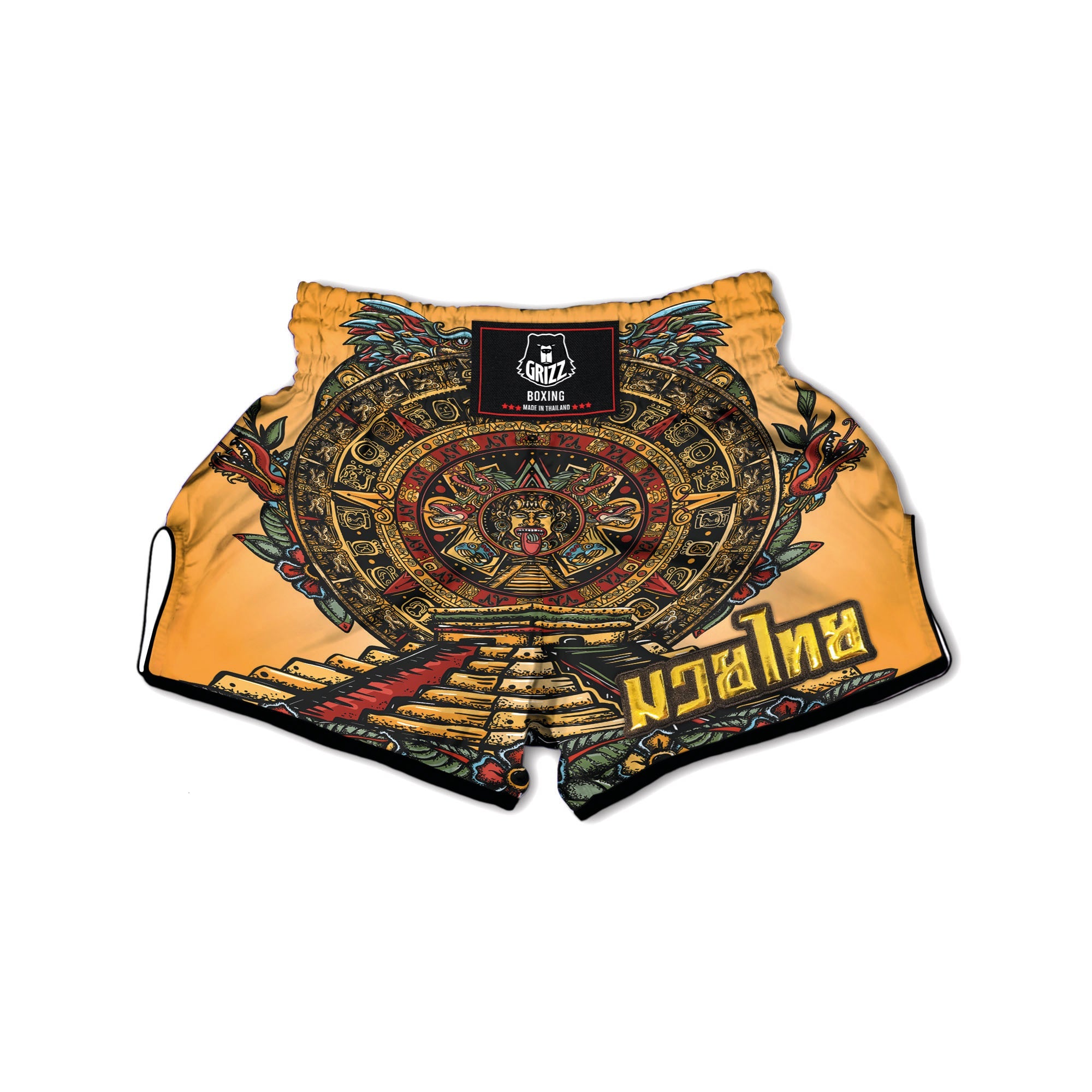 Statue Ancient Mayan Print Muay Thai Boxing Shorts-grizzshop