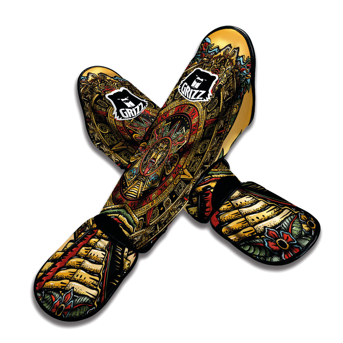 Statue Ancient Mayan Print Muay Thai Shin Guards-grizzshop