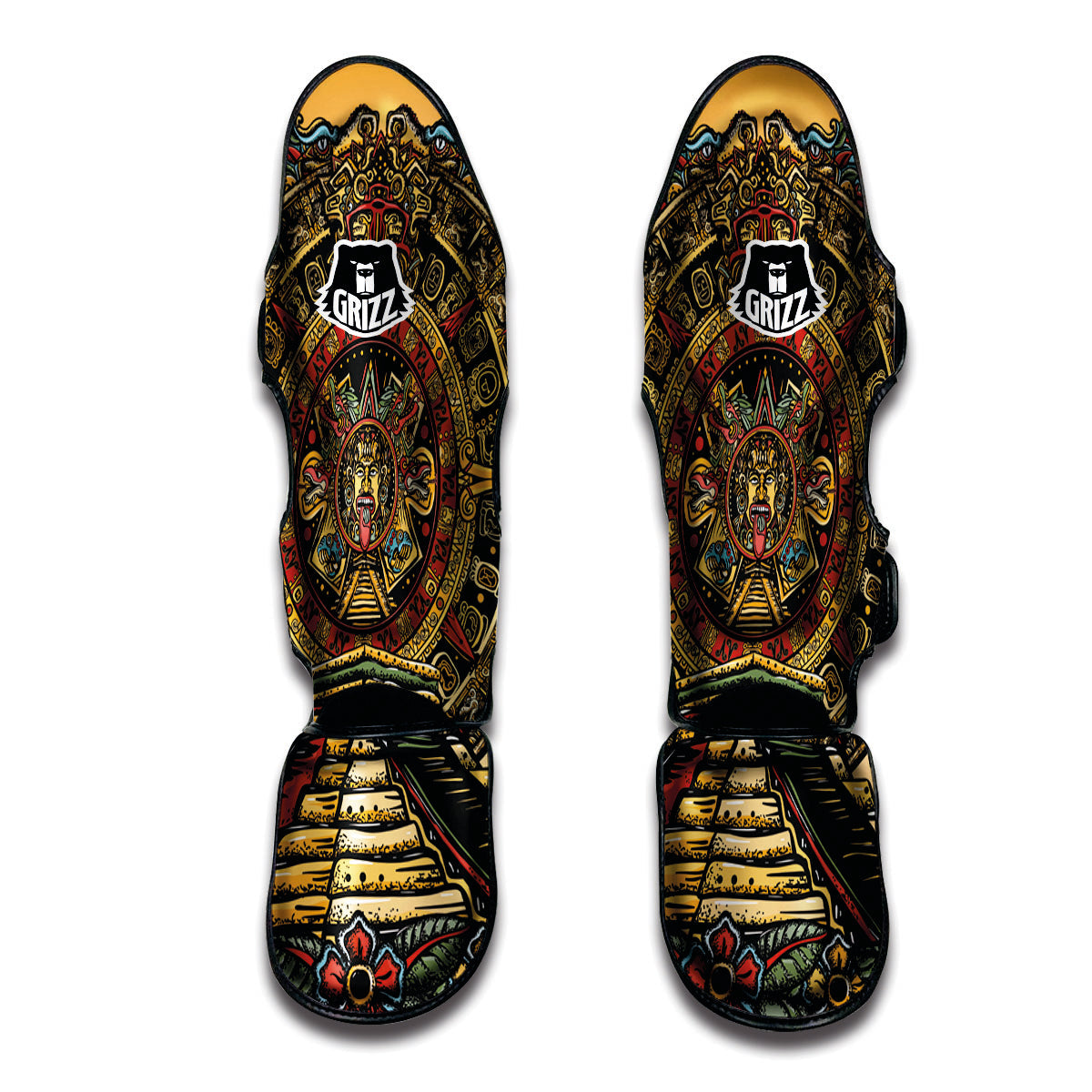 Statue Ancient Mayan Print Muay Thai Shin Guards-grizzshop