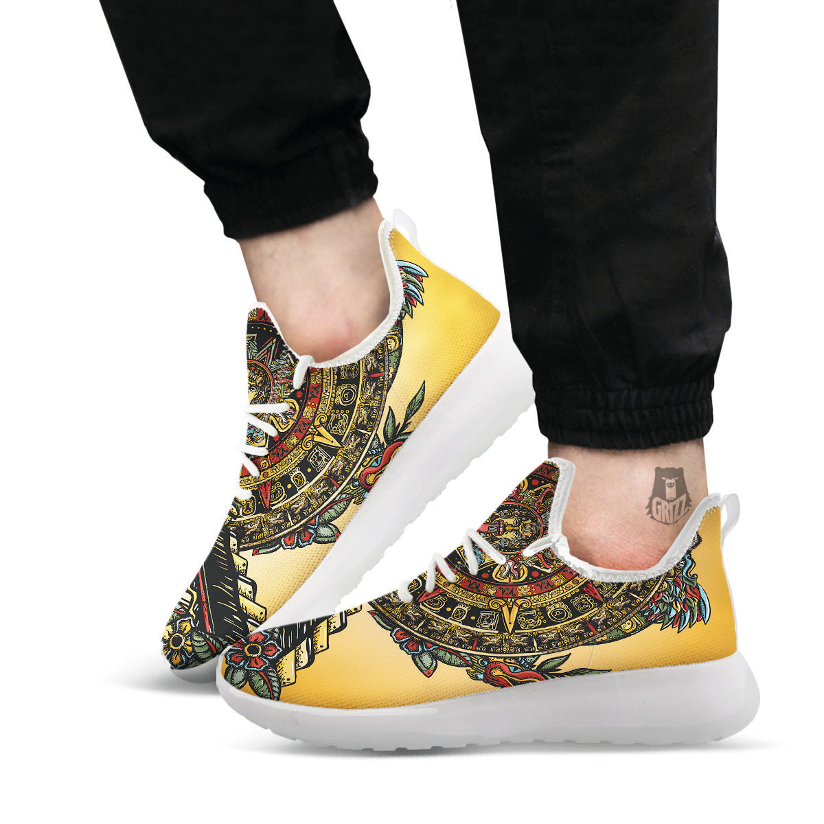 Statue Ancient Mayan Print White Athletic Shoes-grizzshop