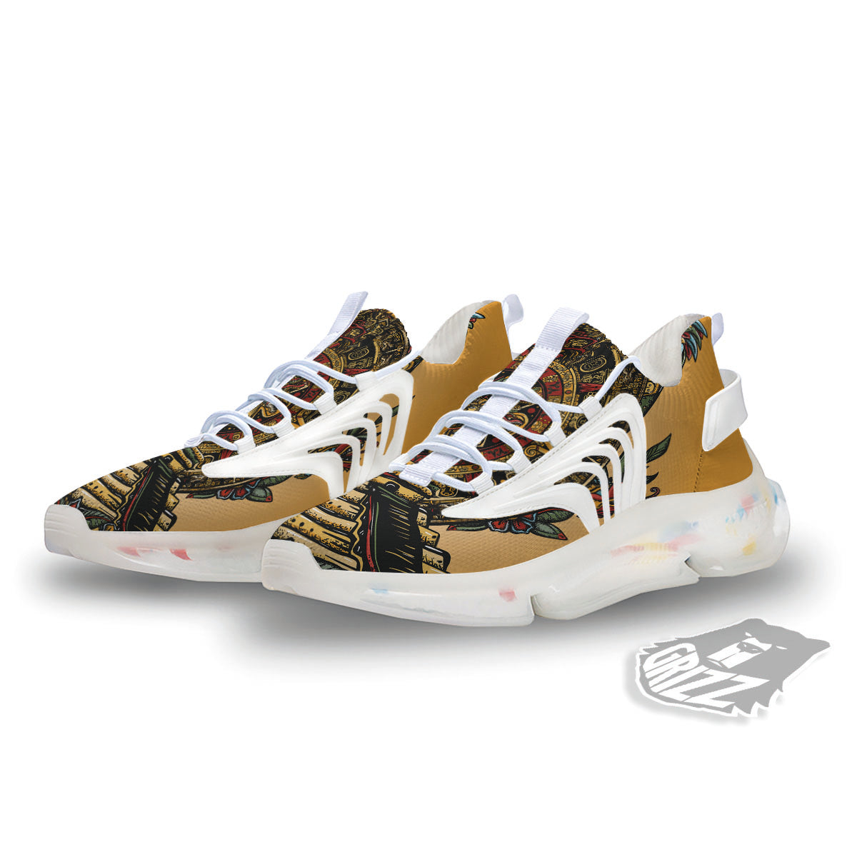 Statue Ancient Mayan Print White Gym Shoes-grizzshop