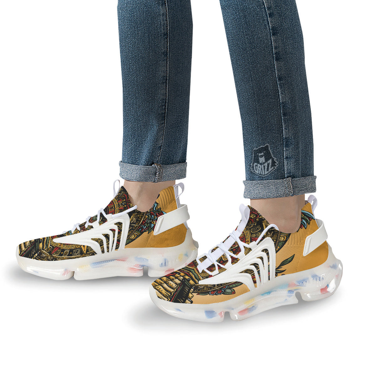 Statue Ancient Mayan Print White Gym Shoes-grizzshop