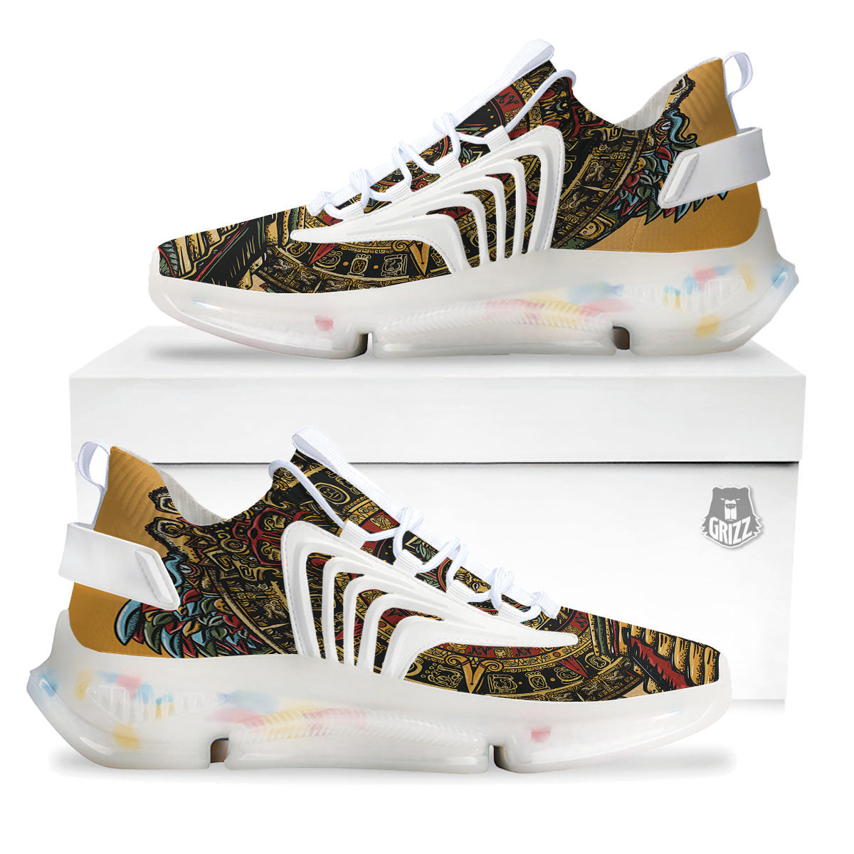 Statue Ancient Mayan Print White Gym Shoes-grizzshop