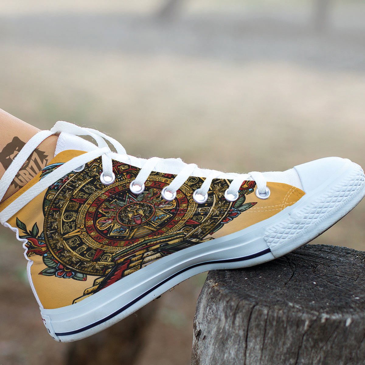 Statue Ancient Mayan Print White High Top Shoes-grizzshop