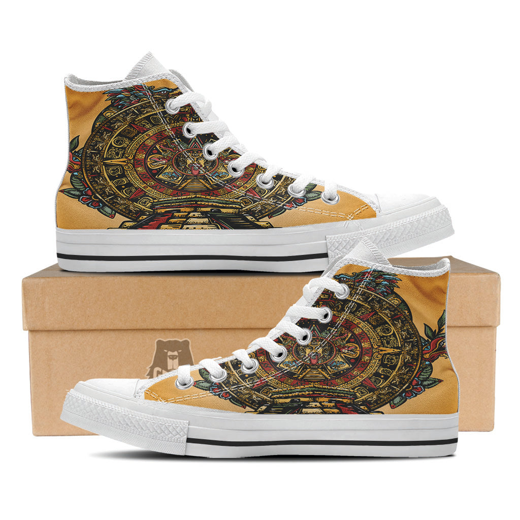 Statue Ancient Mayan Print White High Top Shoes-grizzshop