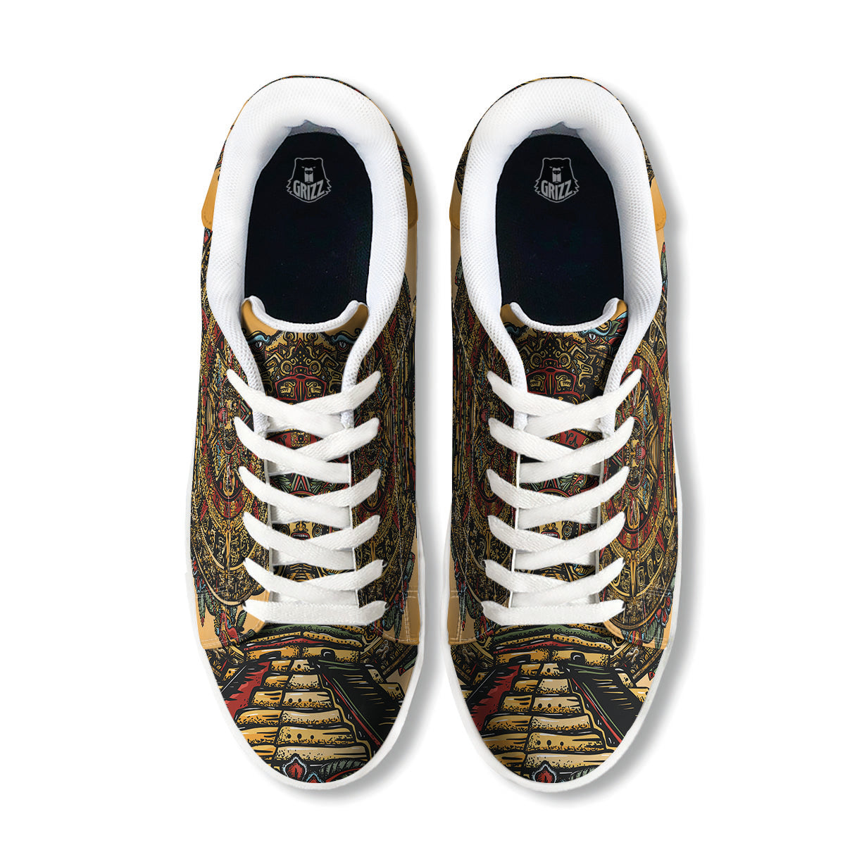 Statue Ancient Mayan Print White Low Top Sneakers-grizzshop