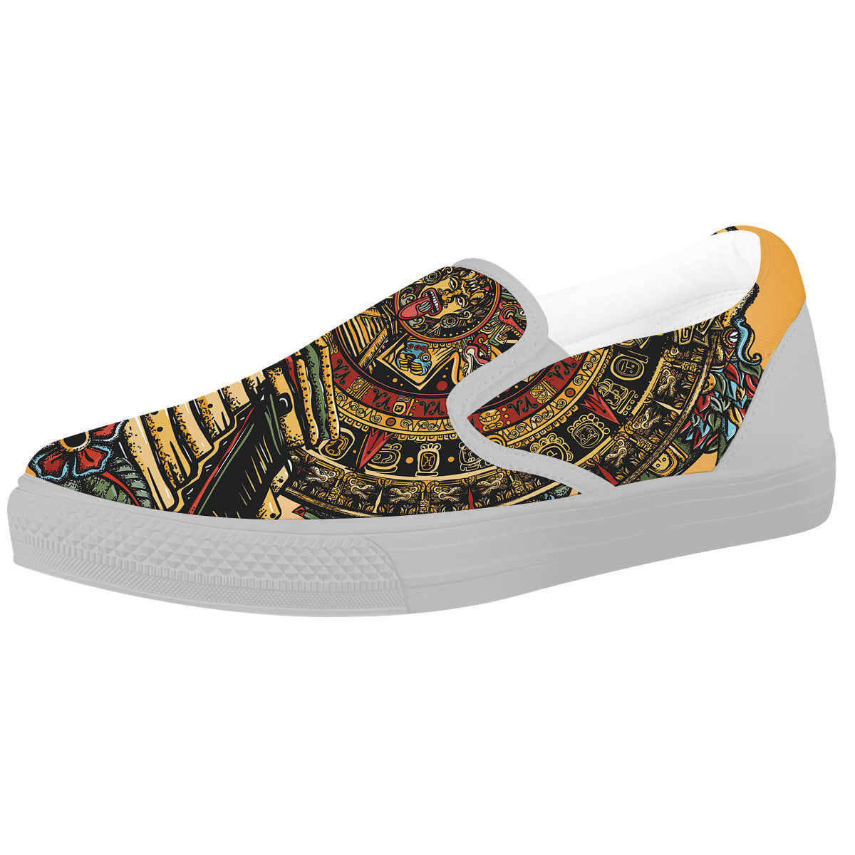Statue Ancient Mayan Print White Slip On Shoes-grizzshop