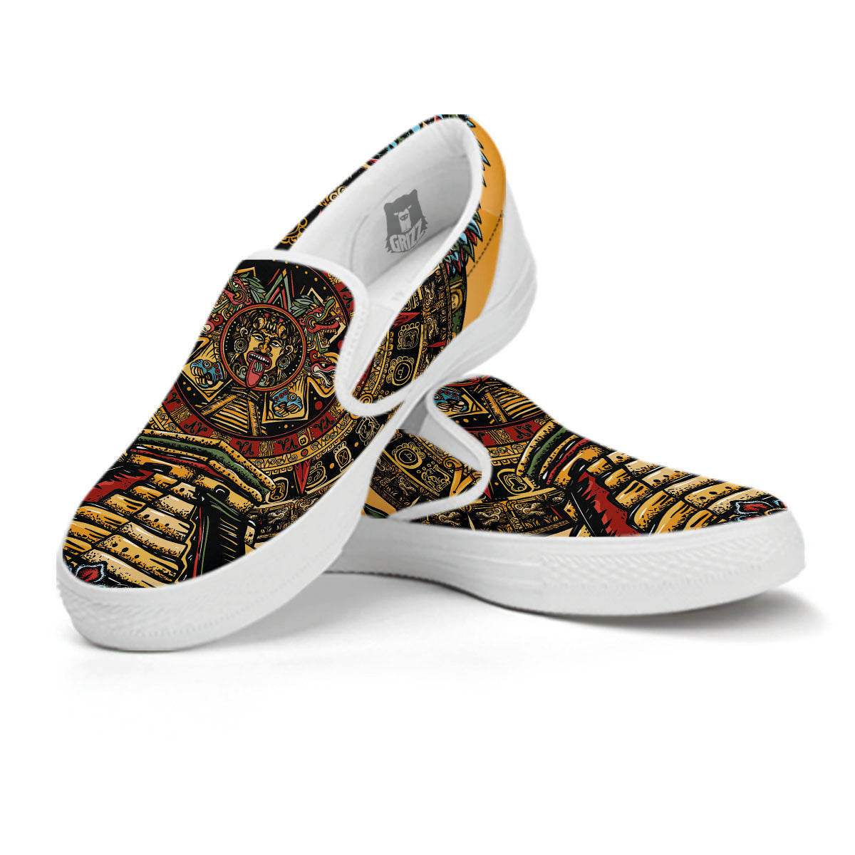 Statue Ancient Mayan Print White Slip On Shoes-grizzshop