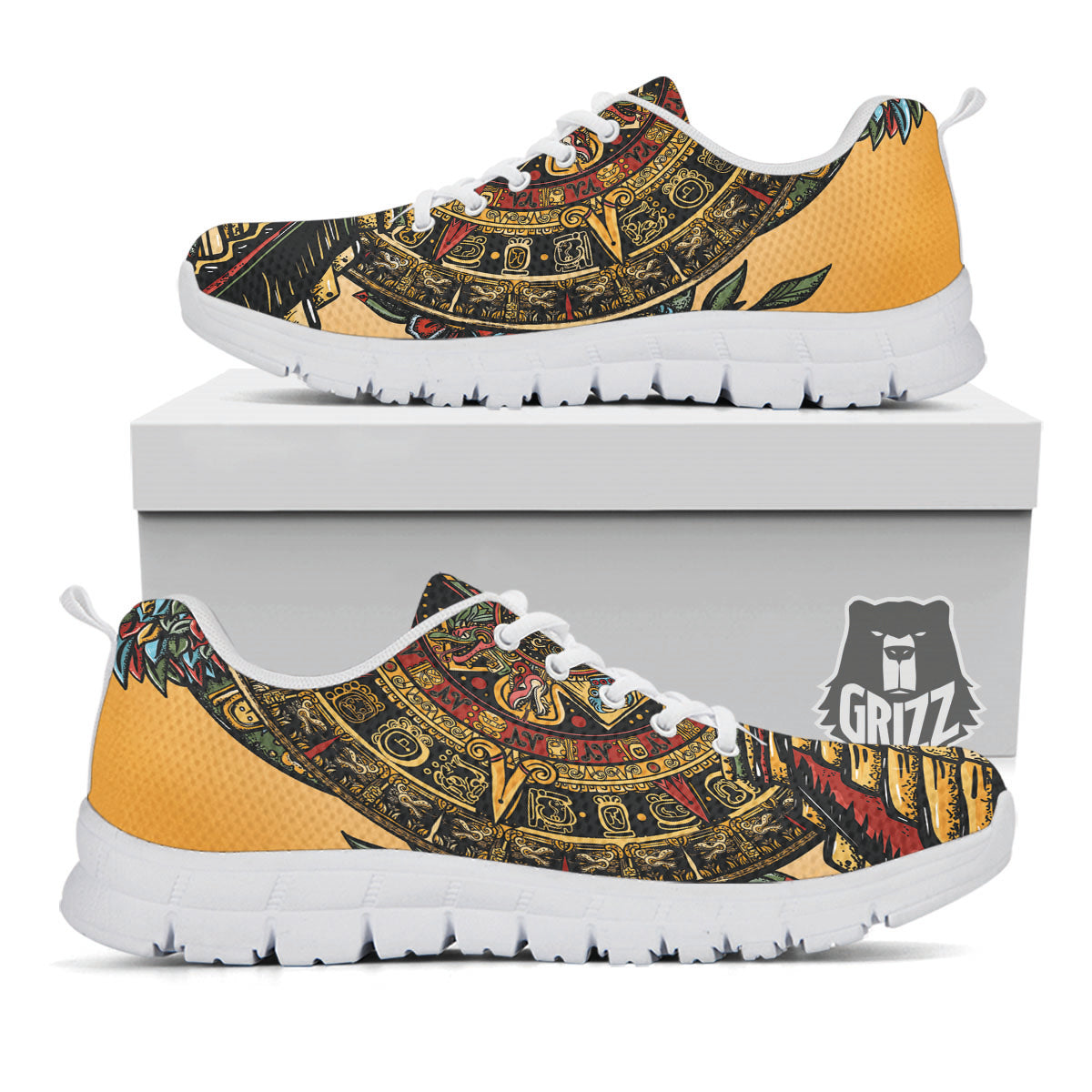 Statue Ancient Mayan Print White Sneaker-grizzshop