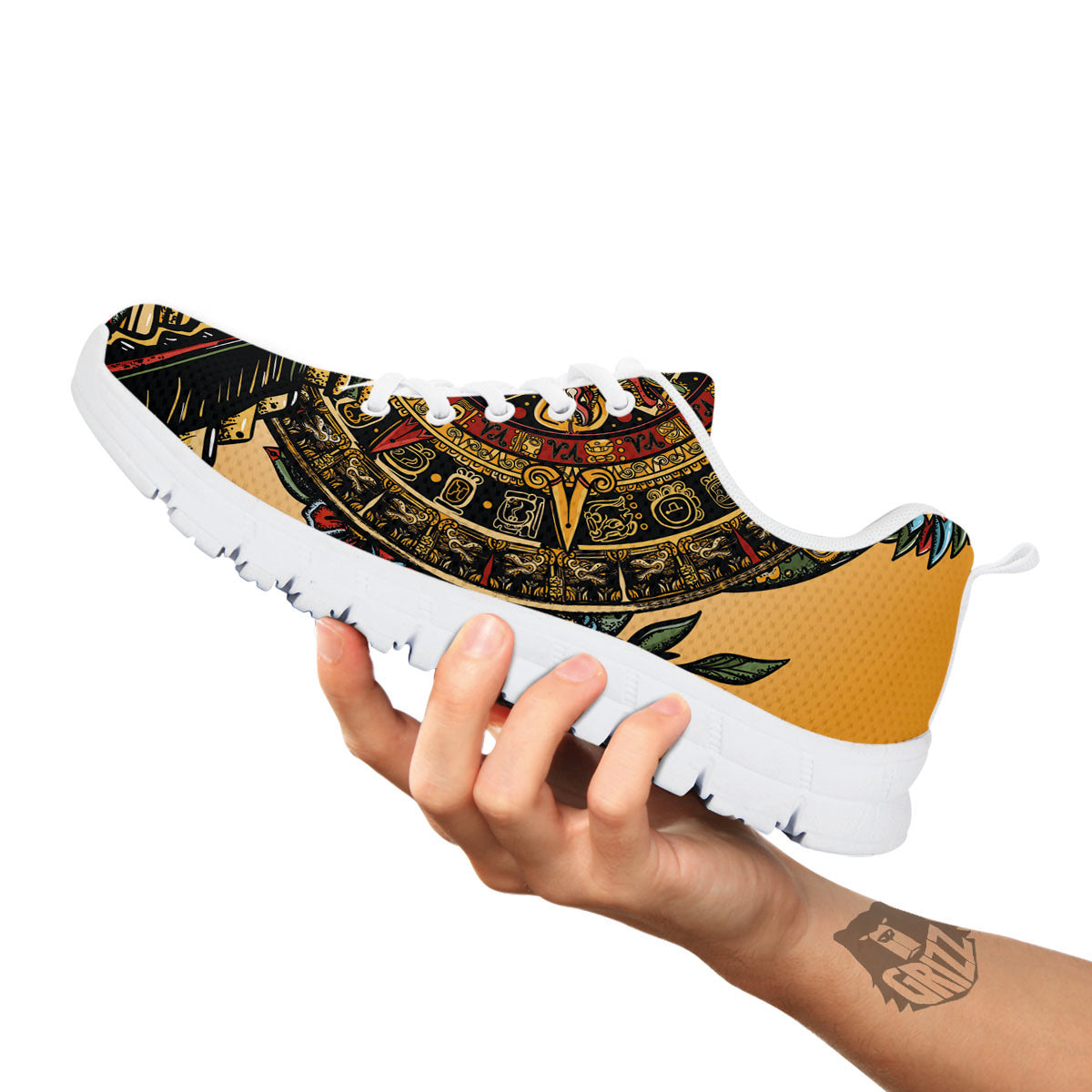 Statue Ancient Mayan Print White Sneaker-grizzshop