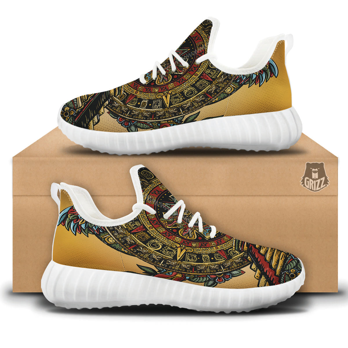 Statue Ancient Mayan Print White Walking Shoes-grizzshop