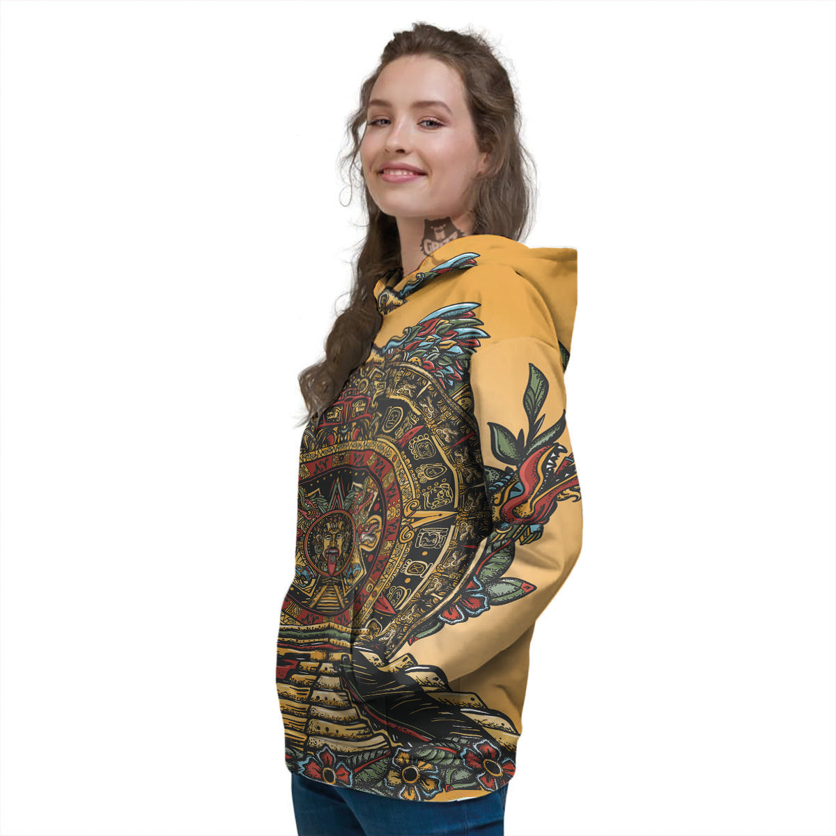 Statue Ancient Mayan Print Women's Hoodie-grizzshop