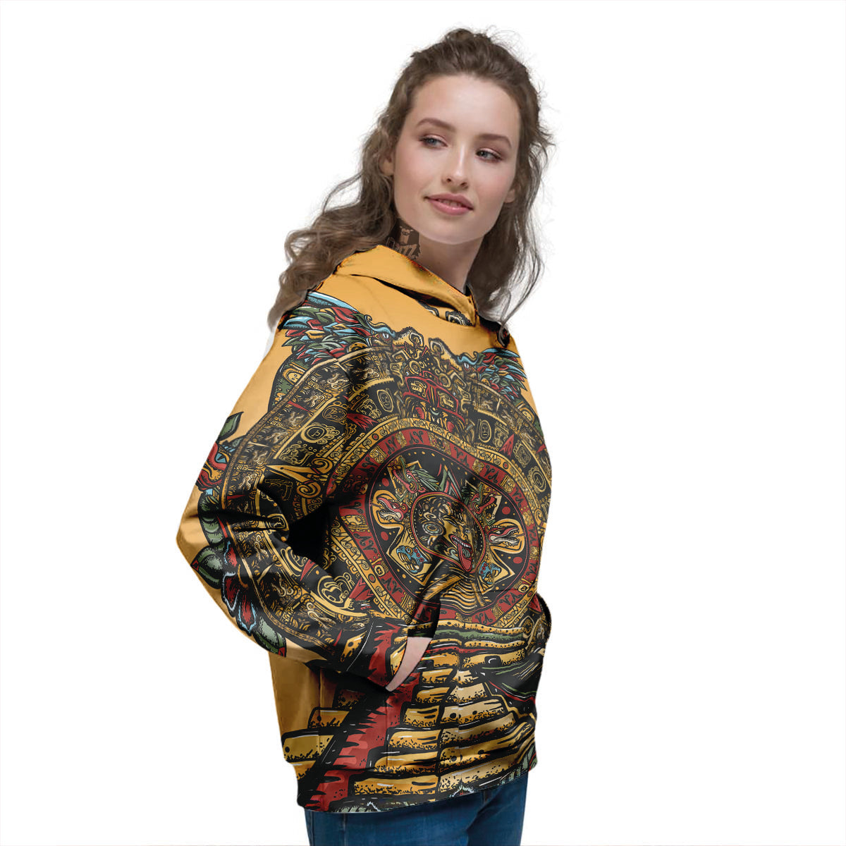 Statue Ancient Mayan Print Women's Hoodie-grizzshop
