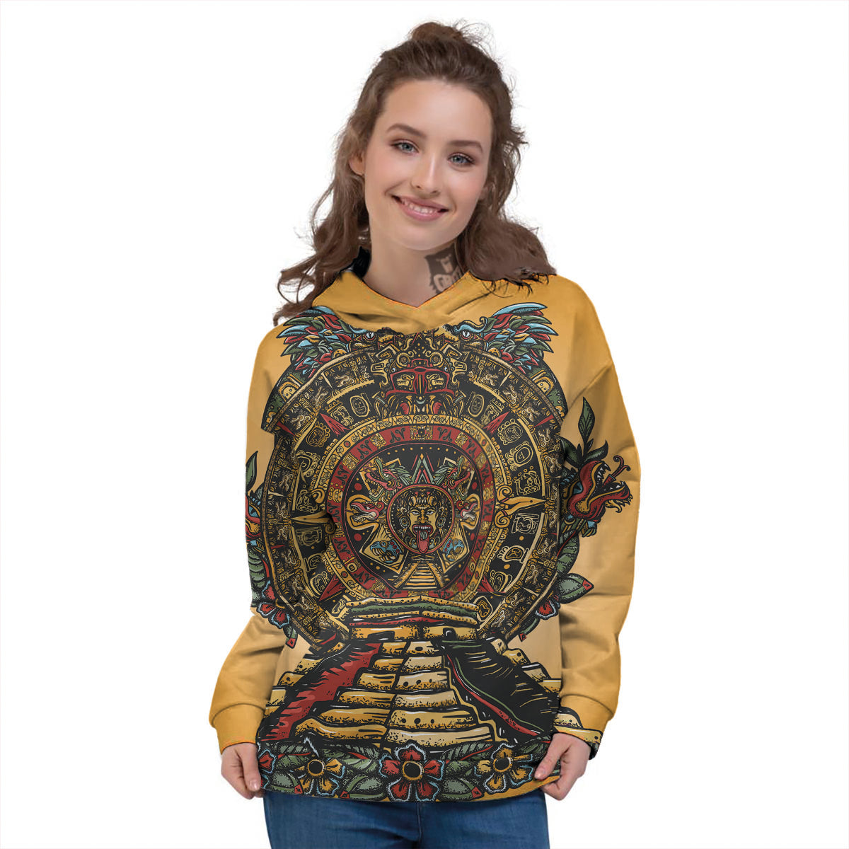 Statue Ancient Mayan Print Women's Hoodie-grizzshop