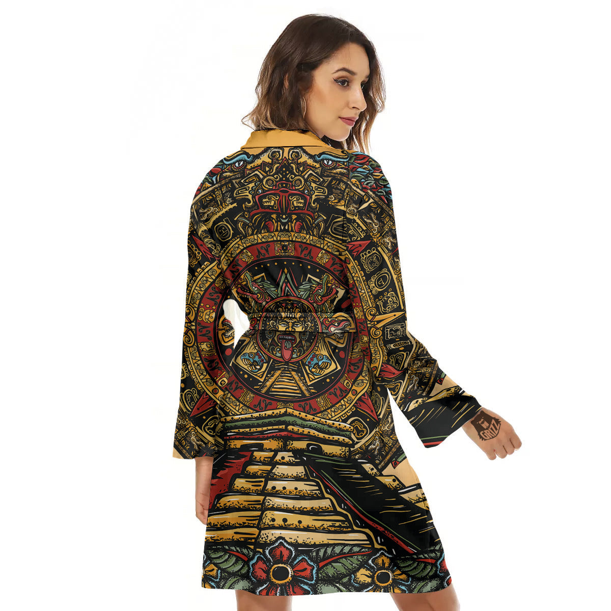 Statue Ancient Mayan Print Women's Robe-grizzshop