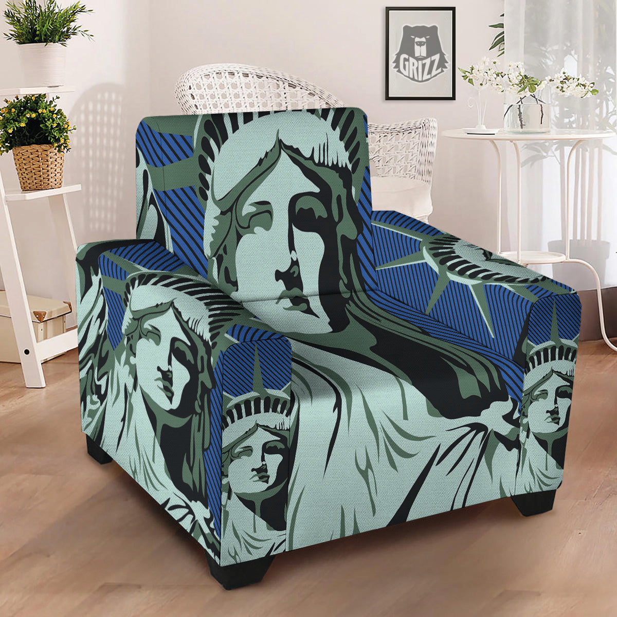 Statue Of Liberty American Print Armchair Slipcover-grizzshop