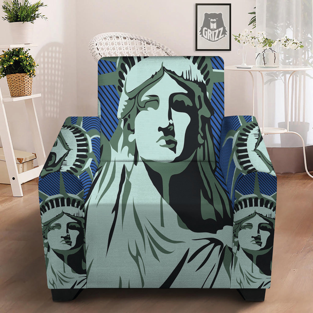 Statue Of Liberty American Print Armchair Slipcover-grizzshop