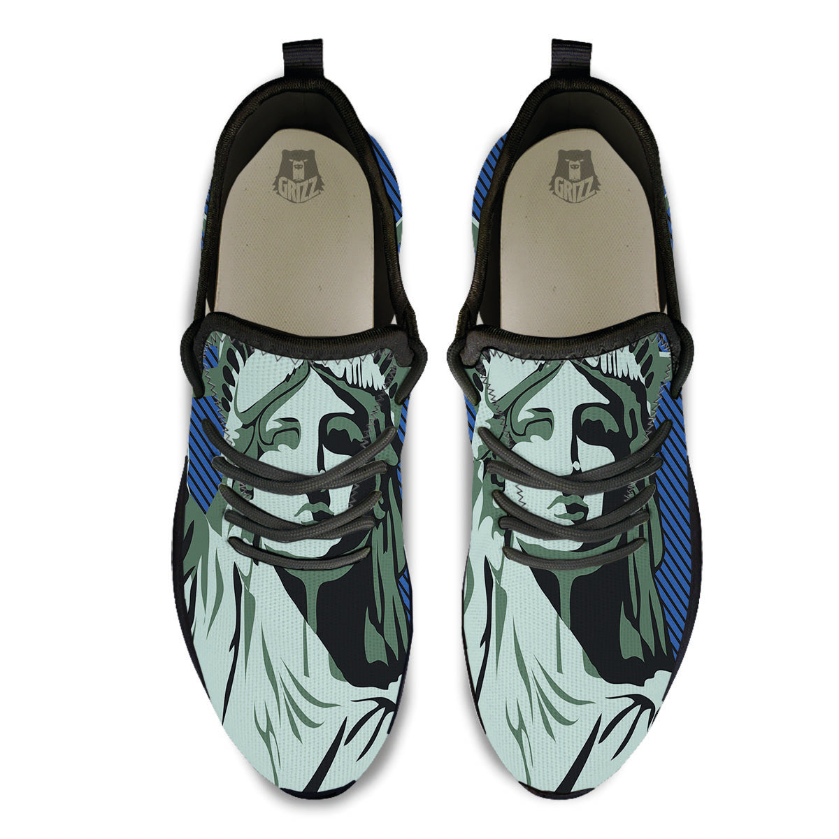 Statue Of Liberty American Print Black Athletic Shoes-grizzshop